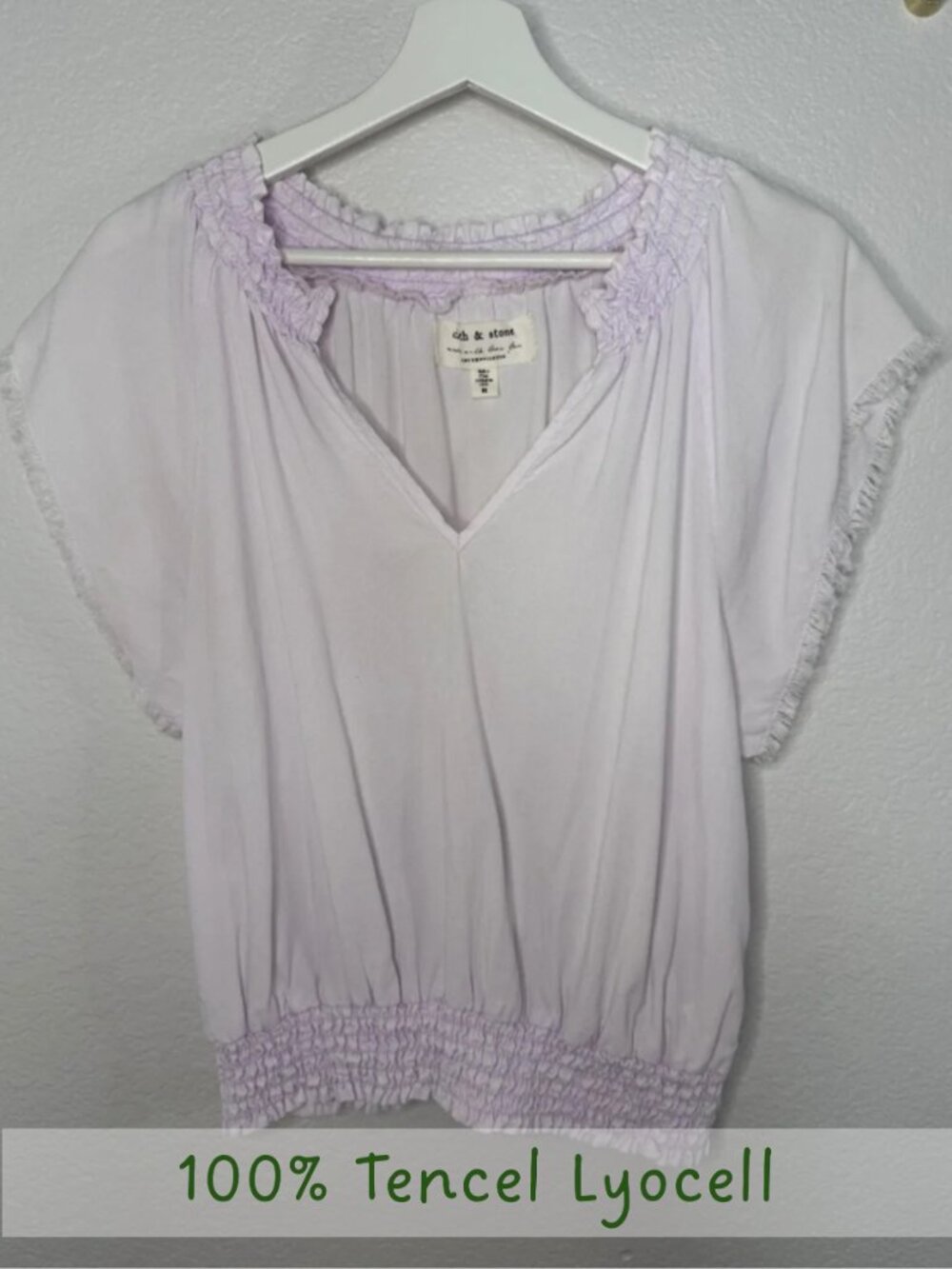 Anthropologie Cloth & Stone "Effie" Lilac coquette Tencel Smocked Blouse - Med